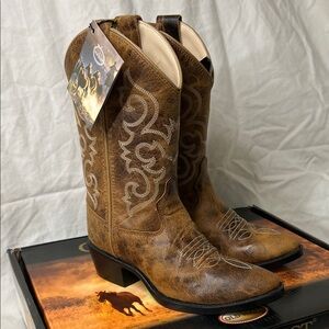 Old West Brown Youth Embroidered Western Boots, Size 12.5